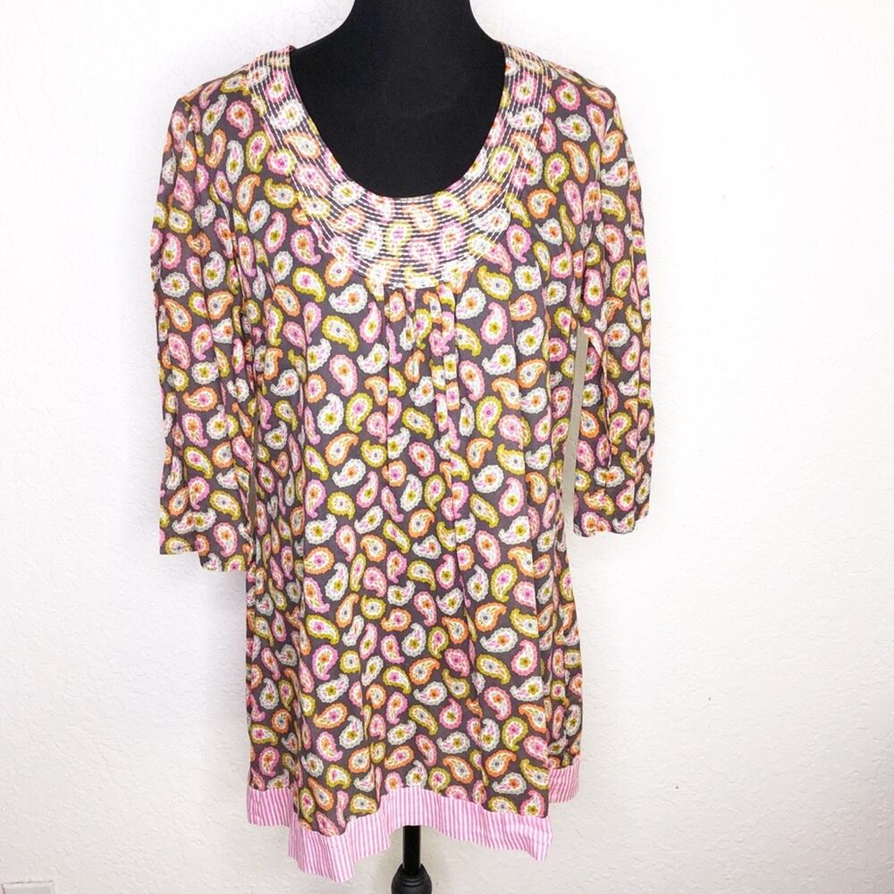 Boden brown pink‎ yellow paisley print tunic top size 10